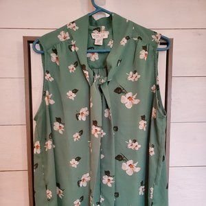 Rachel Zoe Sleeveless Green Floral Top Neck Tie XL